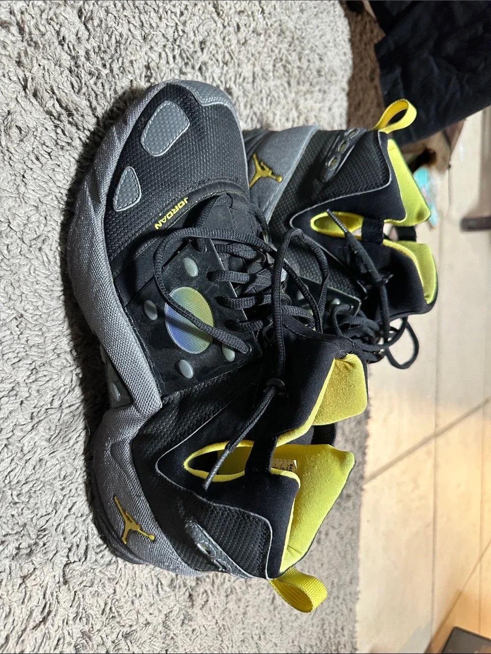 Jordan  Black and Yellow High-Top Sneakers